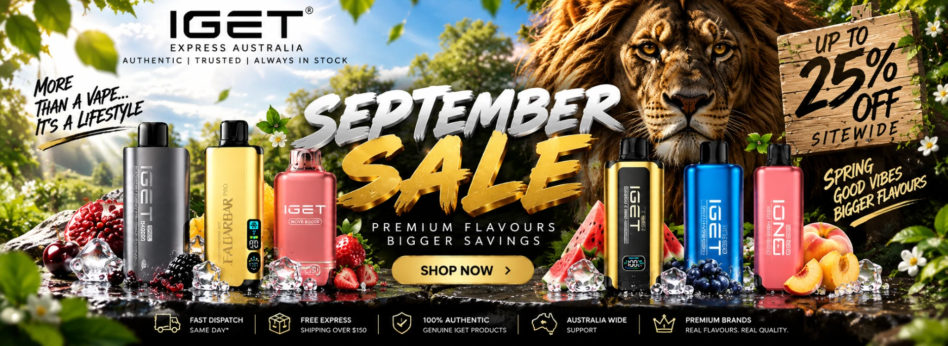 IGET September Sale 2026 — up to 25% off genuine IGET One 12000, IGET Bar Pro 8000 and ALIBARBAR PRO 12000 disposable vapes at iget express Australia