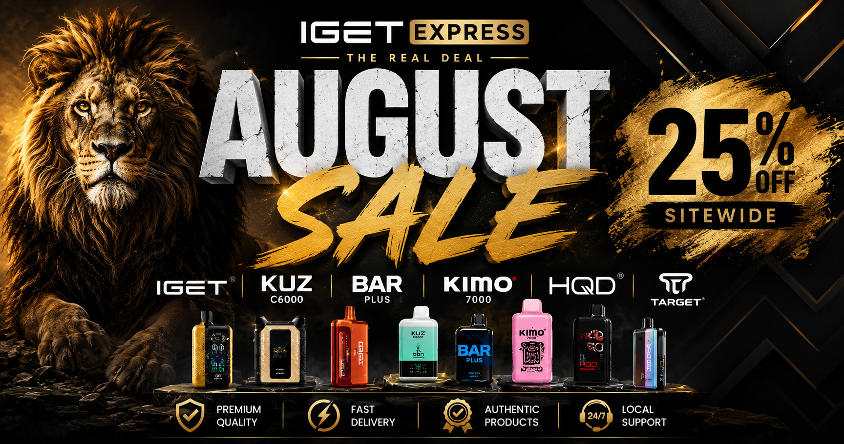 IGET August Sale 2026 — up to 25% off genuine IGET One 12000, IGET Bar Pro 8000 and ALIBARBAR PRO 12000 disposable vapes at iget express Australia